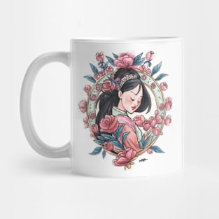 Pink Princess Geisha Art Deco Watercolour Mug